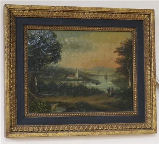 19th century English School, oil on canvas, naive landscape, 18 x 24cm